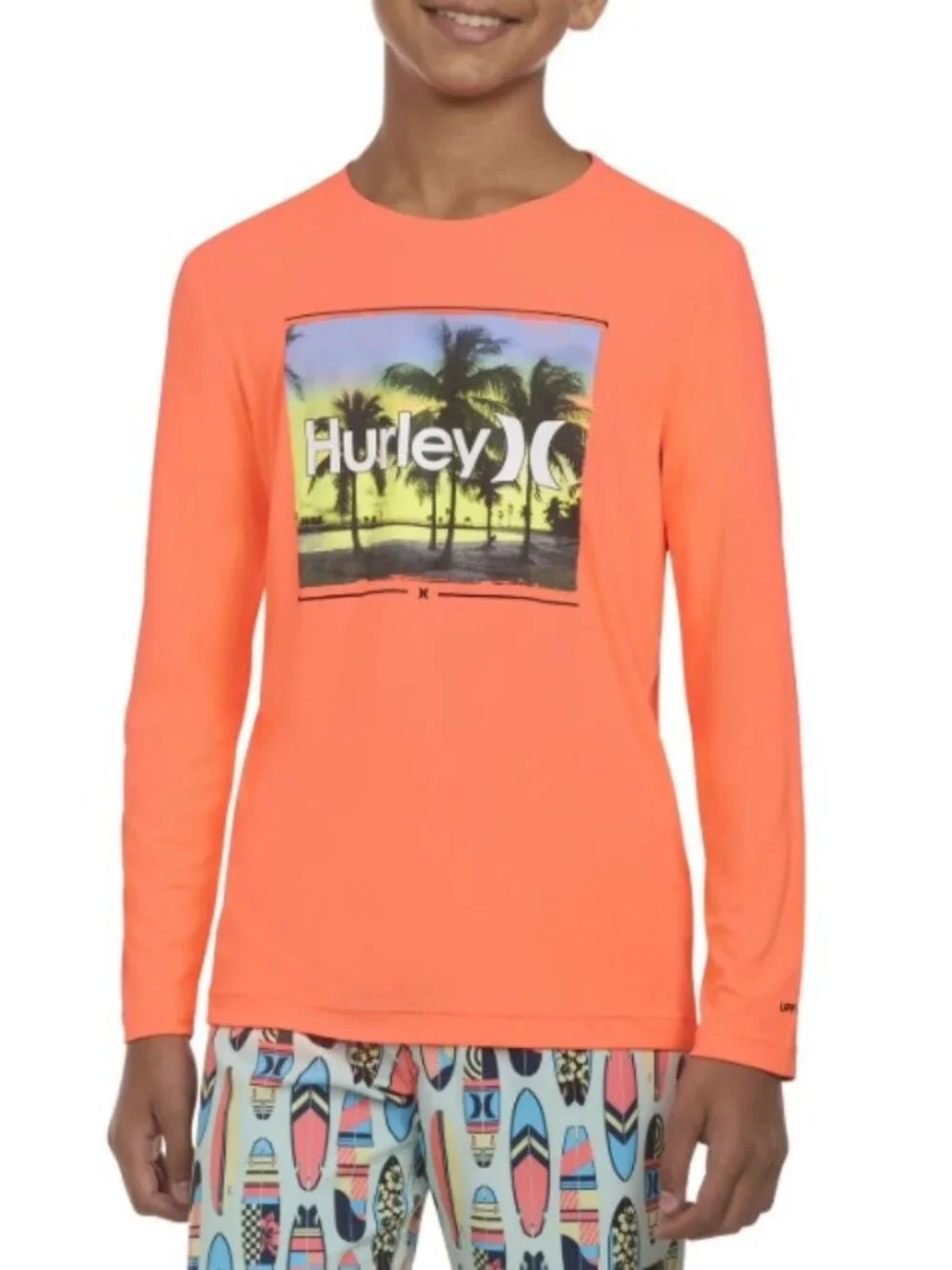 Hurley Boys Long Sleeve Moisture Wicking UPF Swim Shirt-Size 8-Bright Orange-NWT